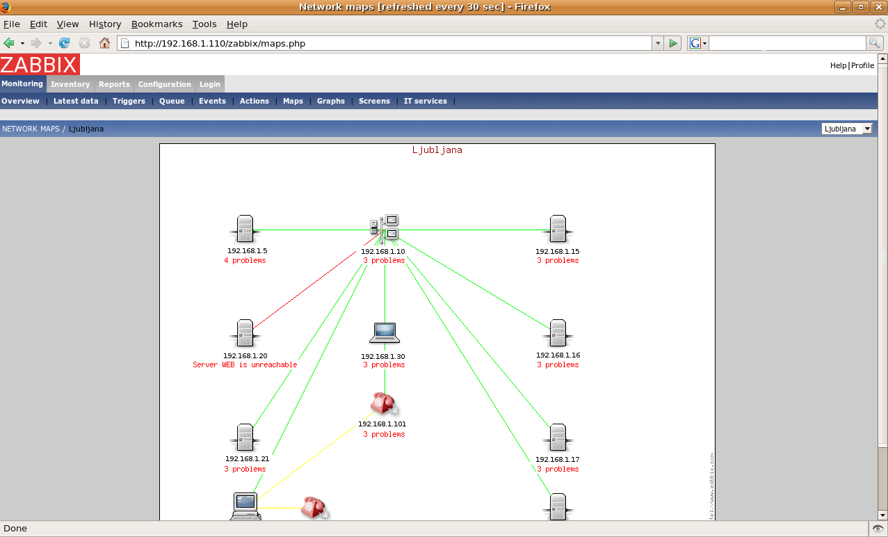 Карта сети в zabbix